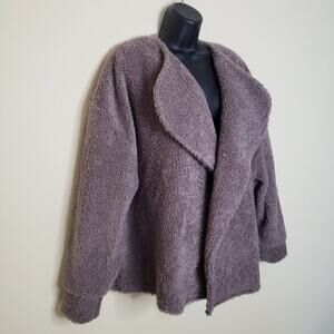 EXPRESS Women's Teddy Open Front Jacket Lapel Mocha Brown Large NEW